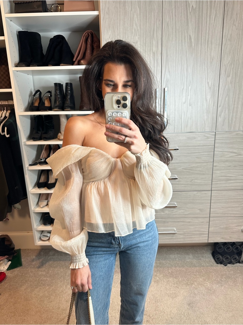 Revolve House of Harlow Off-Shoulder Cream  Blouse - Lightweight Women's Top